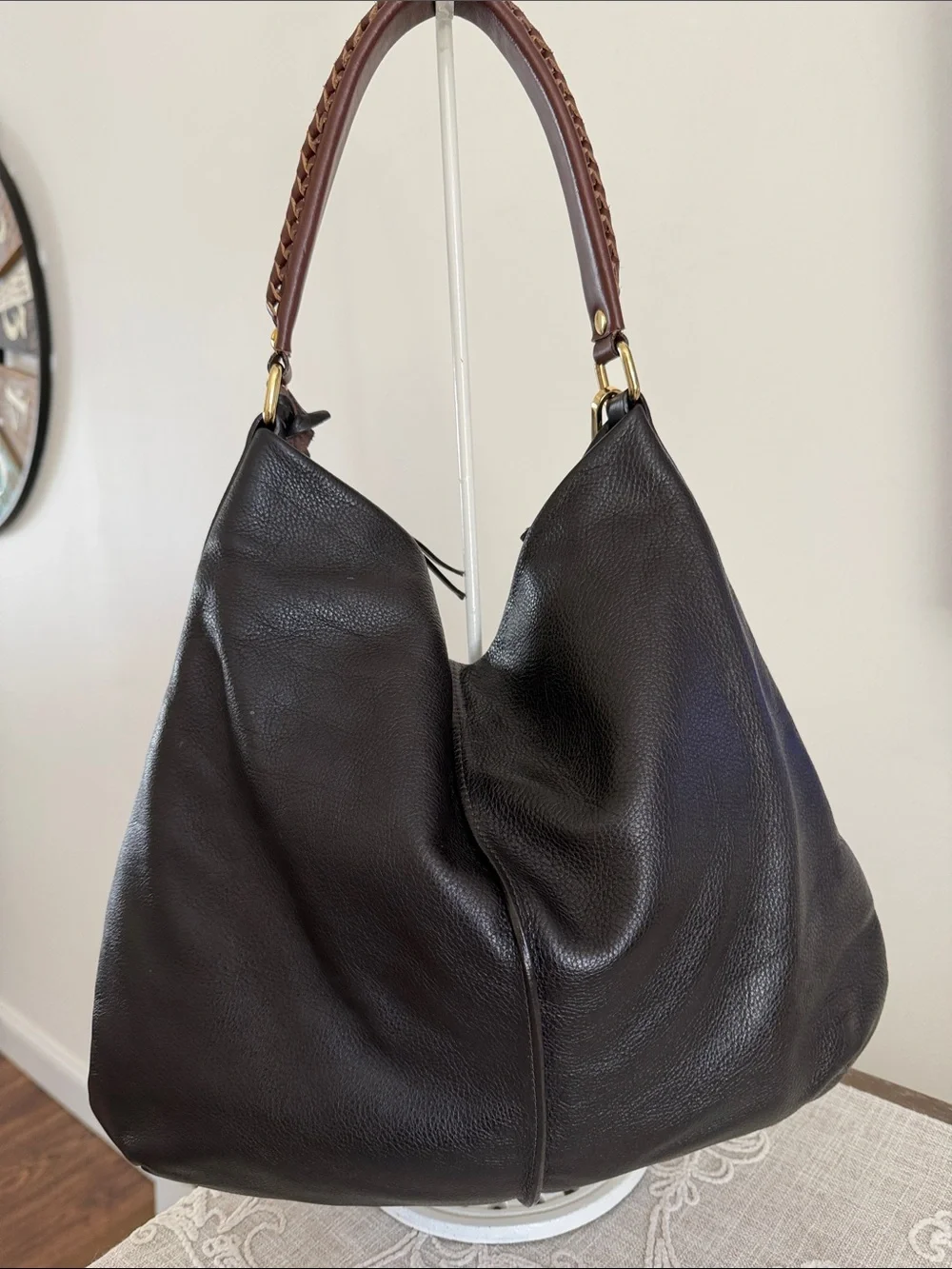 Varrlale Made In Italy Chocolate Brown Leather Slouchy Hobo/Shoulder Bag w/strap